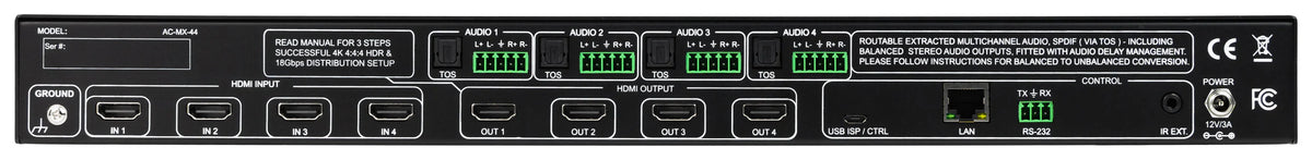 AVPro Edge AC-MX-44 - 18Gbps 4x4 HDMI Matrix Switch