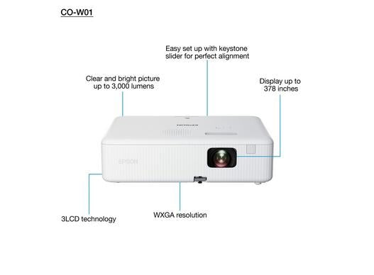 EPSON CO-W01 3000 Lumens 3 LCD HD Quality WXGA Projector