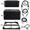 Collection of audio equipment including speakers, cables, and a stand 